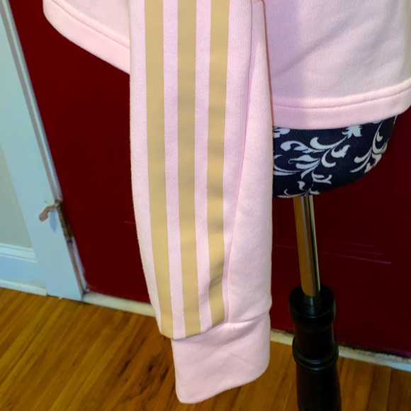 Adidas PRIMEGREEN Cropped Sweatshirt Pink Gold 3 stripes sleeves - Picture 5 of 9